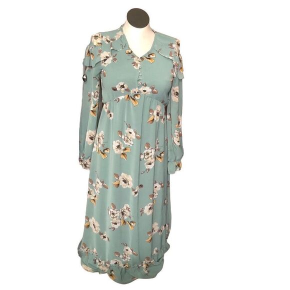 Antoinette Womens Raya Floral Maxi Dress S Sage Green Modest Tiered Skirt - Picture 1 of 14